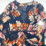 Nicholas Rust Floral Pintuck Silk Chiffon Mini Dress: Navy Blue Size 0 Photo 5