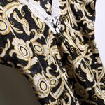 VTG‎ Black Gold Jewelry Print Satin Jacquard Mini Night Dress Tunic Lace Bow XXL Photo 2