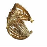 Gold Tone Wire Cuff Bracelet with Rhinestones Gold Photo 6