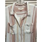Thread & Supply Peach/White‎ Stripe Short Sleeve Collared Button Up Top Sz Small Pink Photo 1