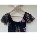 VTG Y2K Miss Anastasia Floral Handkerchief Dress XXS Flutter Sleeve Fairy Whimsy Black Photo 4