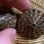 Vintage set of 2 circular orange/gold rhinestone brooches Photo 0