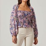ASTR The Label Nicolette Square Neck Smocked Long Puff Sleeve Floral Pink Purple Photo 0