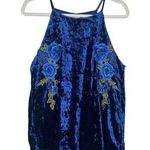 Charming Charlie  Floral Applique Crushed Velvet Cami Tank Top Blue Green Large Photo 0