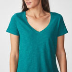 Talbots Y2K Vintage Slub Cotton V Neck Tee Womens S Cap Sleeve T-Shirt Basic Photo 0