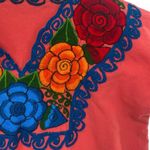 Vintage 70s Handmade Embroidered Floral Mexican Peasant Blouse Top Pink Size M Photo 7