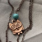 18” Silver Tone Necklace Owl Pendant With Blue Stone .5” H Photo 3