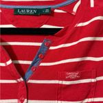 Ralph Lauren LRL size large red and white striped henley t-shirt buttons front casual womens Photo 1