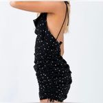 LIONESS  by PRINCESS POLLY Black White Heart Print Ruched Midi Slip Dress XS Photo 2