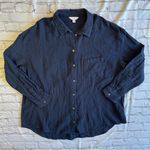 Time & Tru  Blouse Button Down Blue 16-18 XL Long Sleeve Shirt Lagenlook Plus Photo 0
