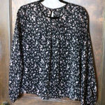 Lucky Brand  Floral Metallic thread Peasant L/S Blouse in Blk Multi sz medium Photo 0