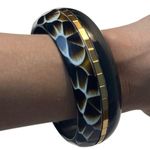 Vintage Lucite Bangle Bracelet Black Gold Mosaic Chunky Retro Statement Jewelry Photo 15