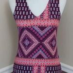 Modcloth Burgundy Floral Tie Neck Retro Sleeveless Top Coquette Boho Pin Up Mod Photo 0