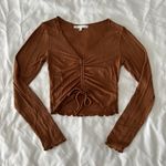 Antistar Light Brown Rib Knit Scrunch Detail Cropped Long Sleeve Photo 0