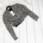 ZARA  Womens Black Print Crop Top Longsleeve Slit Cuff Round Collar SZ‎ Small NEW Photo 0