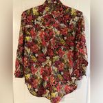 Cotton Express  Floral Rhinestone Button Down Long Sleeve Loose Blouse S Photo 3