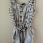 ZARA Women’s Striped Mini Romper with belt cotton linen one piece size small Photo 1
