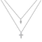 Layered Cross Necklace Silver Photo 4
