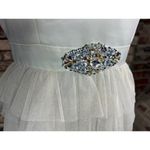 Adrianna Papell dress strapless formal cream jeweled sheer tired skirt Photo 2