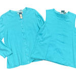 Cherokee Aqua Blue Cardigan Sweater & Tank Top Set Women's Knit Crew Neck XXL Photo 0