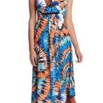 Notations New!  Tie-Dye Print Sleeveless Maxi Dress Tangerine Multi Size Small Photo 0