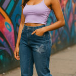 Y2K Butterfly Embroidered Dark Wash Stretch Jeans Kaba Jeans Size 18 Blue Photo 0