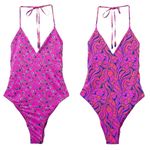 Maaji  Reversible One Piece Swimsuit Size Small Floral Psychedelic Pink Halter Photo 1