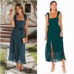 Show Me Your Mumu Claire Midi Dress In Emerald Chiffon Photo 1