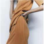 ZARA  Camel Ribbed Midi Skirt Size Medium Photo 2