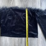 HYFVE Velour Crop Top Womens M Black Faux Fur Trim Club Rave Whimsigoth Witch Photo 4