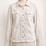 LC Waikiki Vision Women’s White Denim Jacket Size 38 Frayed Hem Button Up Size L Photo 0