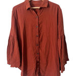 We The Free  Terracotta Bell Sleeve Raw Hem Button-Down Shirt Size Large Photo 0