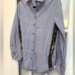J.Crew Periwinkle Blue Button-Up Shirt with Gold Sequin Stripe Accents Size 6 S Photo 2