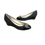 Coach "MERYL" BLACK LEATHER CAP TOE WEDGE HEEL W/SIGNATURE FABRIC PRINT (6.5B) Photo 3