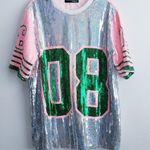 Sequin Jersey Graphic Short Sleeve Shirt Dress Pink Size M Photo 0