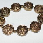 Source Unknown Vintage Victorian Engraved Floral Disc Copper Tone 6" Stretch Boho Bracelet Photo 0