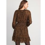Old Navy NWT Waist Defined Printed Smocked Mini Dress Leopard Sheer Long Sleeve M Photo 1