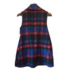 HYFVE  Plaid Vest Womens Medium Drape Front Faux Leather Trim‎ Red Blue Photo 4
