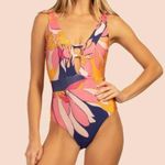 Trina Turk Purple&Pink Floral Breeze Plunging V One Piece Swimsuit Sz.14 Photo 2