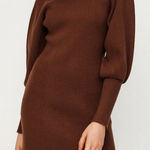 AVANTLOOK Bubble Sleeve Slim Knit Brown Sweater Dress Size Large NWT Photo 0