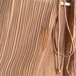 Long Sleeve Pleated Plisse Blouse Tan Brown Lace Hem Size L Photo 7