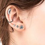 Black Stainless Steel CZ Barbell Earrings Photo 5