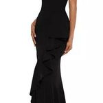 Betsy and Adam  Black Asymmetrical Ruffled Maxi Dress Strapless Women’s Gown Ruffle Photo 0