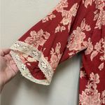 Bobeau Boho Floral Kimono Cardigan Open Front Pockets Rust Red  Photo 3