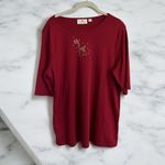 Quacker Factory Red Christmas‎ Reindeer Shirt Bling Rhinestones Large Photo 4