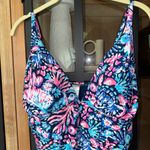 Stella Parker one piece swimsuit ruched print lilly pulitzer navy seashell vneck Pink Size L Photo 5