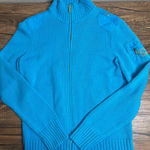 Ralph Lauren Zip Front Knit Sweater Blue Gold Hardware | Size Small Photo 0