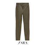 ZARA Green Faux Leather High Rise Pants Split Hem Olive Contemporary Size Large Photo 10