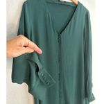 Madewell  Forest Green Long Sleeve Novel Shirt Dress Viscose V Neck Mini Preppy Photo 1