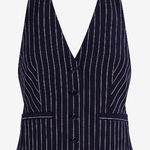 EXPRESS Pinstripe Halter Vest Sleeveless Button Front Navy Blue White Size L Photo 0